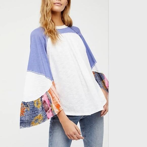 Free People Friday Fever Raglan Contrast Top White Size XS - Picture 2 of 10